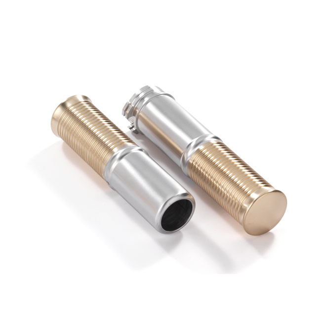 Kustom Tech, Fl Handlebar Grip Set. Satin Alu/Brass 74-21 H-D With Sin