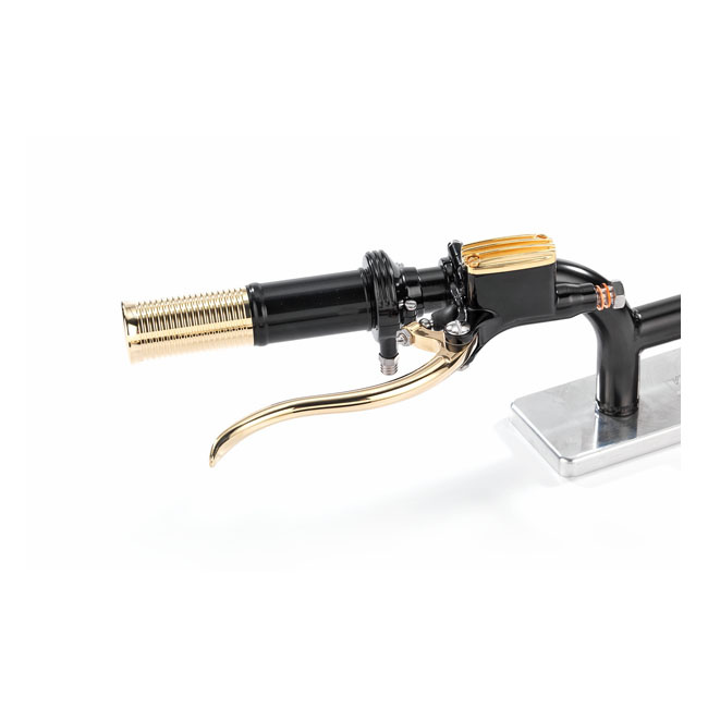 Kustom Tech, Fl Handlebar Grip Set. Black Alu/Polished Brass 74-21 H-D