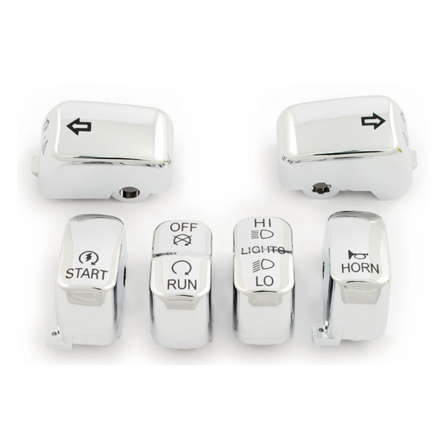 Handlebar Switch Cap Kit, Chrome 96-10 Softail, 96-11 Dyna, 96-13 Flhr