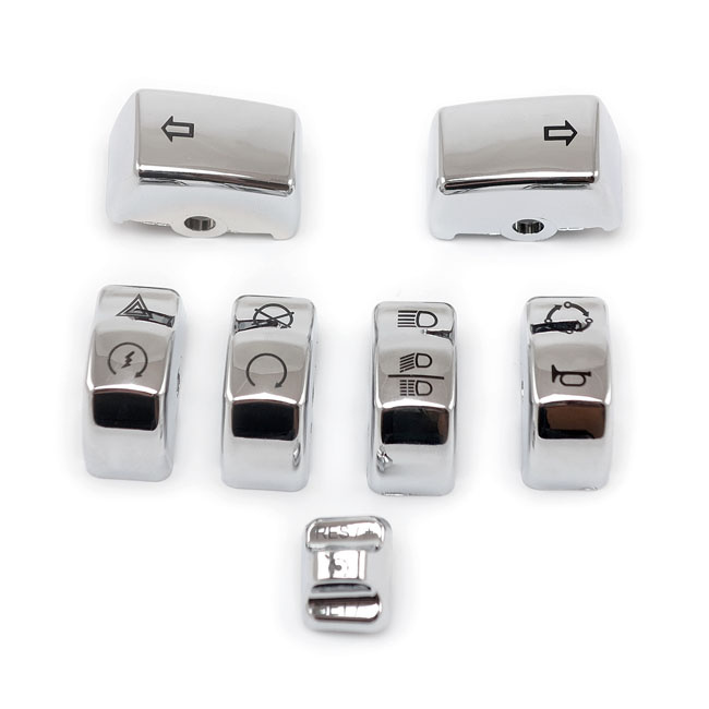 Handlebar Switch Cap Kit. Chrome 11-21 Softail (Excl. Flde, Flsb), 12-