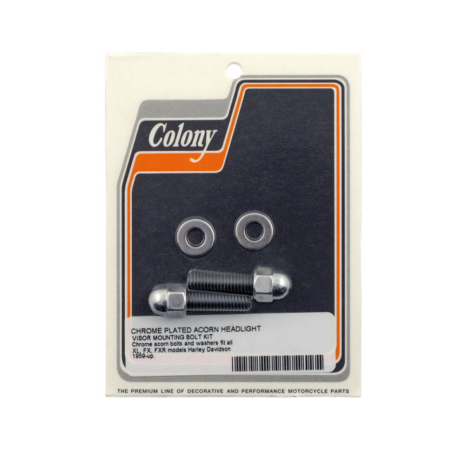 Colony, Headlamp Visor Mount Bolt Kit. Chrome Acorn 71-92 Fx, Fxr, 60-