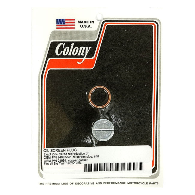 Colony, Oem Style Slotted Plug Oil Screen Crankcase. Zinc 52-65 B.T.