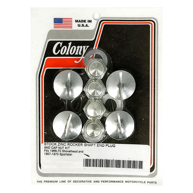 Colony, Rocker Shaft Plug & Nut Kit. Slotted. Zinc 66-E71 Shovelhead,