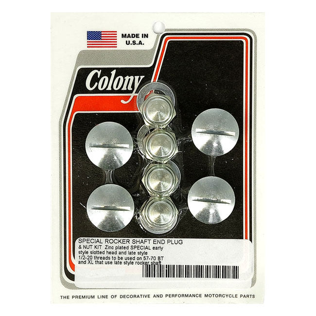 Colony, Rocker Shaft Plug & Nut Kit. Slotted. Zinc L71-84 Shovelhead,