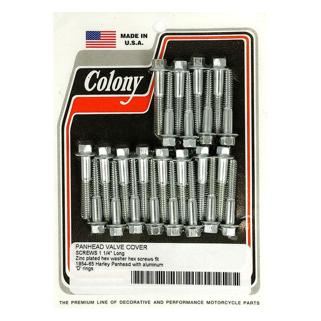 Colony, Panhead Rocker Cover Screw Kit. Zinc Hex. Long 48-65 Panhead