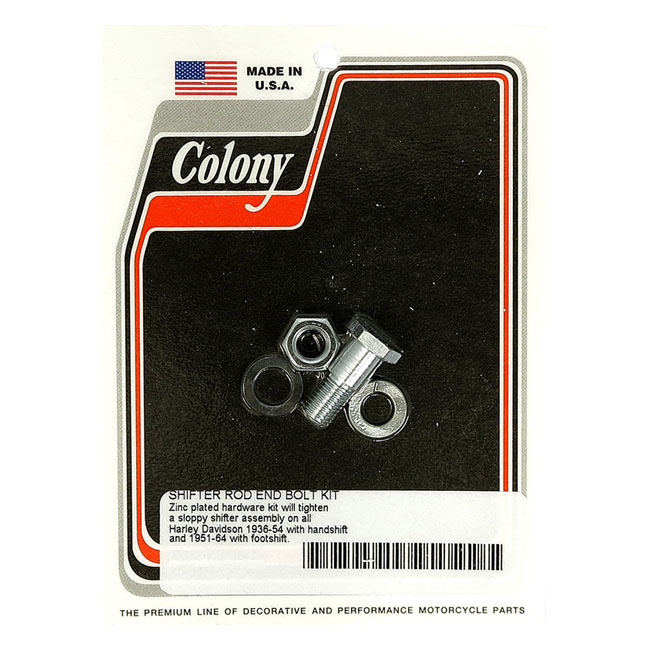 Colony, Shifter Rod Bolt End Kit. Zinc 36-54 Hand Shift H-D, 51-64 Foo