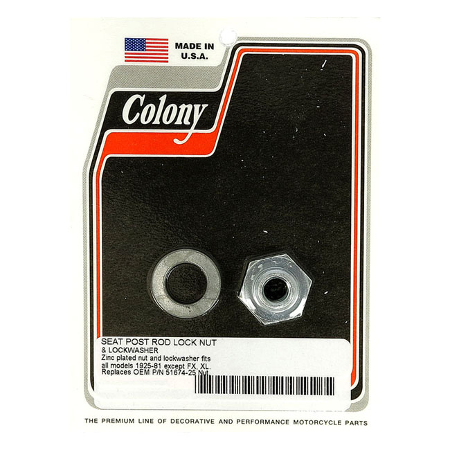 Colony, Seat Post Rod Lock Nut Kit. Zinc 25-E81 H-D Models With Oem St