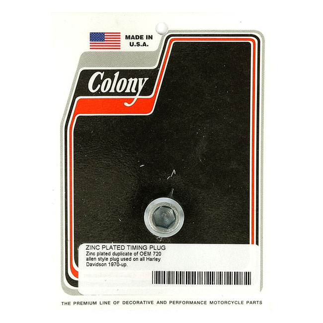 Colony, Timing Plug. Oem Style Allen. Zinc Timing Plug: 38-99 B.T. (Ex
