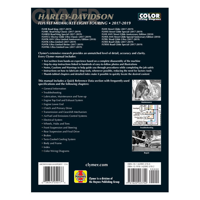 Clymer, Service Manual 17-19 M8 Touring Models 17-19 Touring