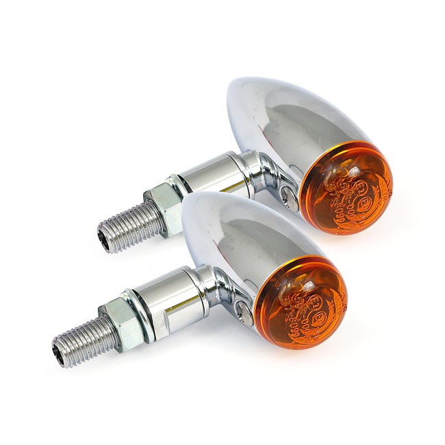 Micro Bullet, 12V Halogen Turn Signals. Chrome, Plain
