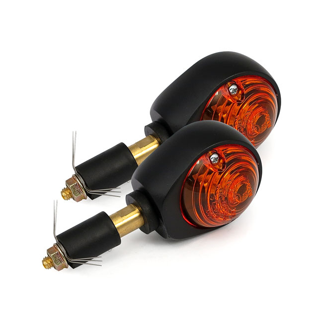 Full Size Bulls-Eye, In-Bar Turn Signals. Black. Amber Lens