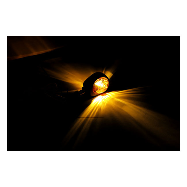 Full Size Bulls-Eye, In-Bar Turn Signals. Black. Amber Lens