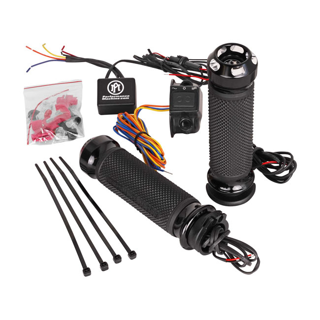 Pm, Apex Heated Grips. Black Contrast Cut 96-21 H-D With Dual Throttle