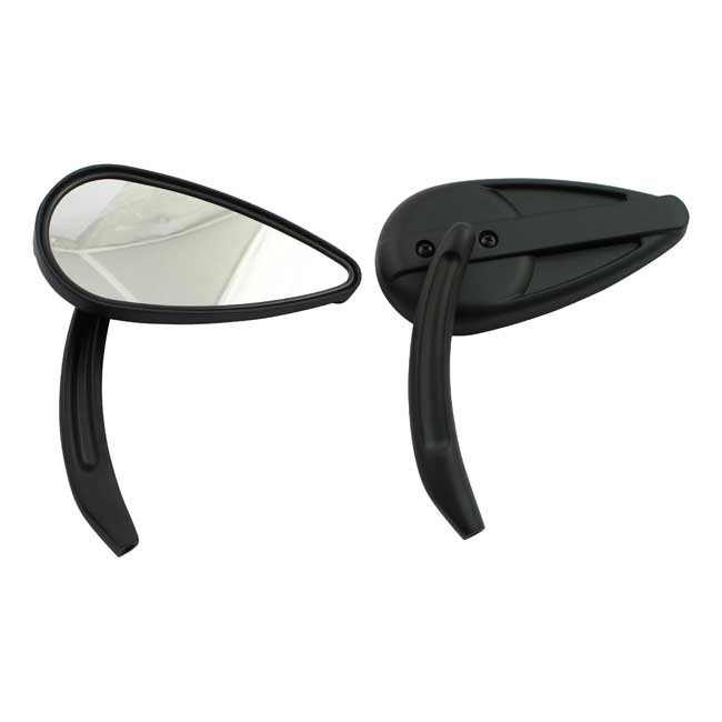 Retro Teardrop Mirror Set. Black, Aluminum Grooved Stem 65-Up H-D