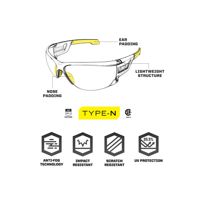 Mechanice Type-N Safety Glasses Clear Lens Onze Size Fits Most