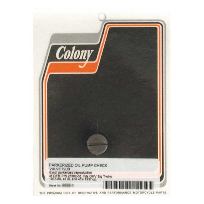 Colony Plug, Oil Pump Check Valve 36-80 B.T. Ohv & Sv, 37-52 45