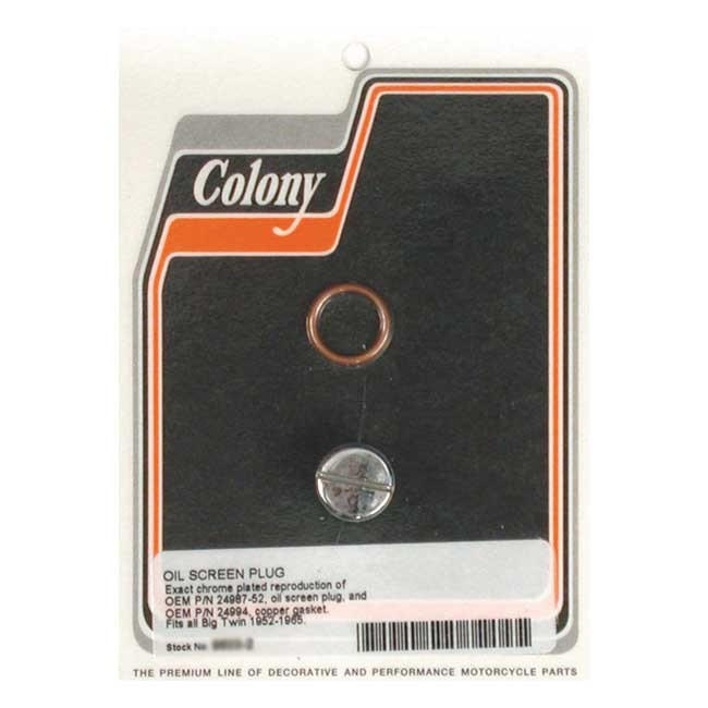 Colony, Oem Slotted Style Plug Oil Screen Crankcase. Chrome 52-65 B.T.