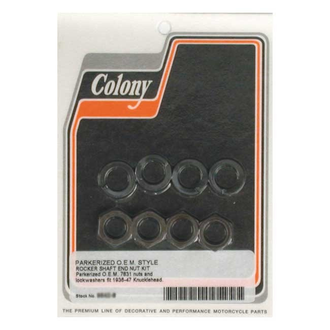 Colony, Rocker Shaft End Nut Kit. Black 36-47 Knucklehead