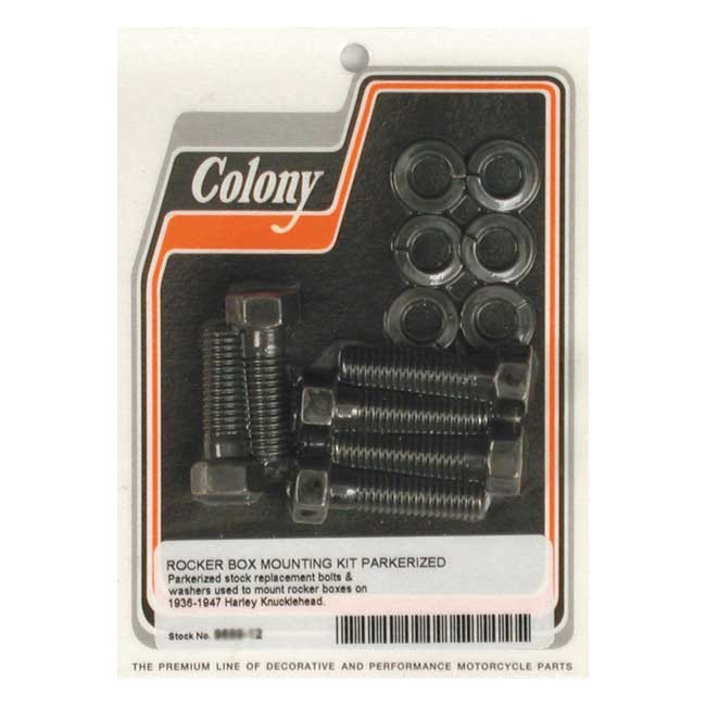 Colony, Knuckle Rocker Box Bolt Kit. Black 36-47 Knucklehead