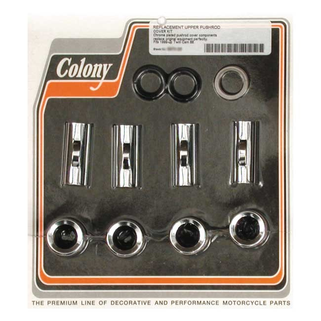 Colony, 99-Up Upper Pushrod Cover Kit. Chrome 99-17 Twin Cam, 17-21 M8