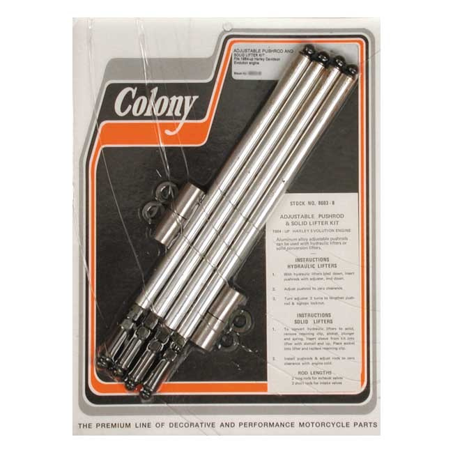 Colony, Aluminum Adj. Pushrod Solid Conversion Kit. Evo B.T. 84-99 Evo