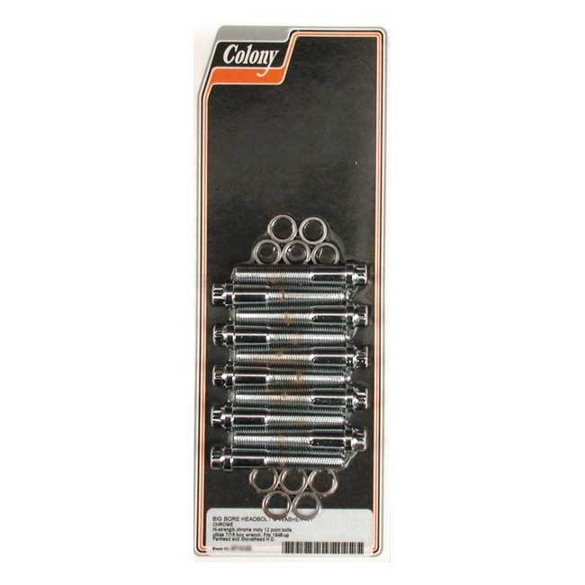 Colony, 12-Point 'Big Bore' Head Bolt Kit. Chrome 48-84 Pan, Shovel