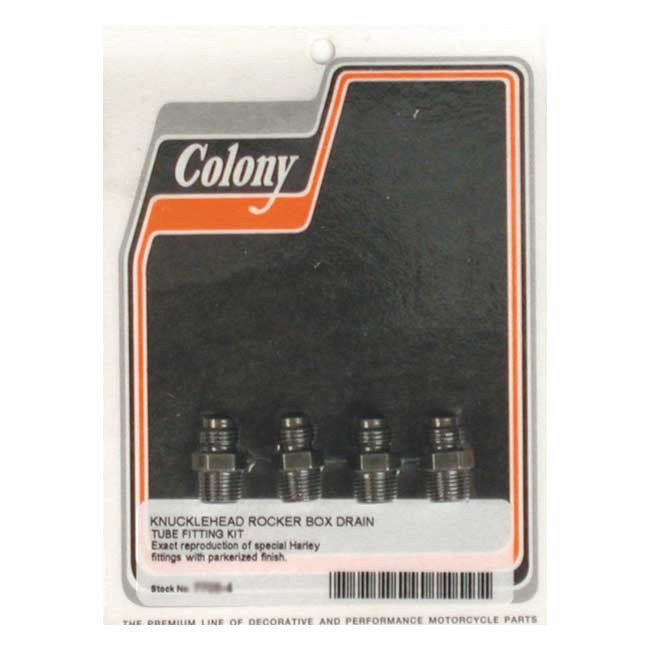 Colony, Rocker Box Oil Drain Fittings. Black 38-47 Knucklehead