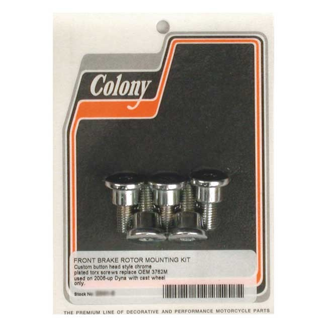 Colony, Front Brake Rotor Bolt Kit. Chrome 06-17 Dyna Front Cast Wheel