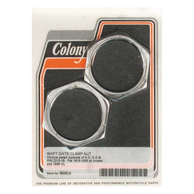 Colony, Shifter Gate Clamp Nuts. Chrome 1916-35 All H-D, 1936 Vl