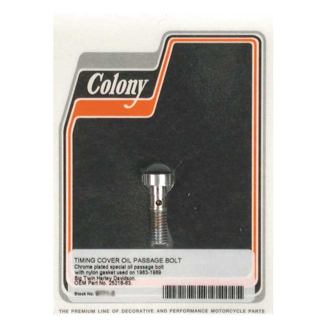 Colony, Cam Cover Oil Passage Bolt. Chrome 63-69 B.T.