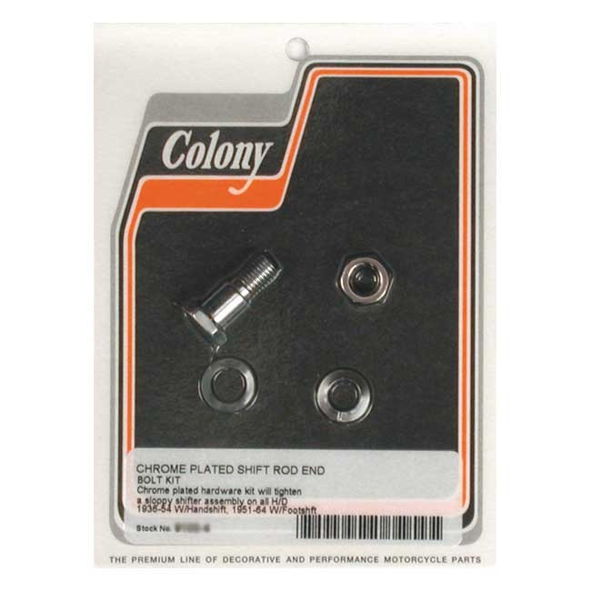 Colony, Shifter Rod Bolt End Kit. Chrome 36-54 Hand Shift H-D, 51-64 F