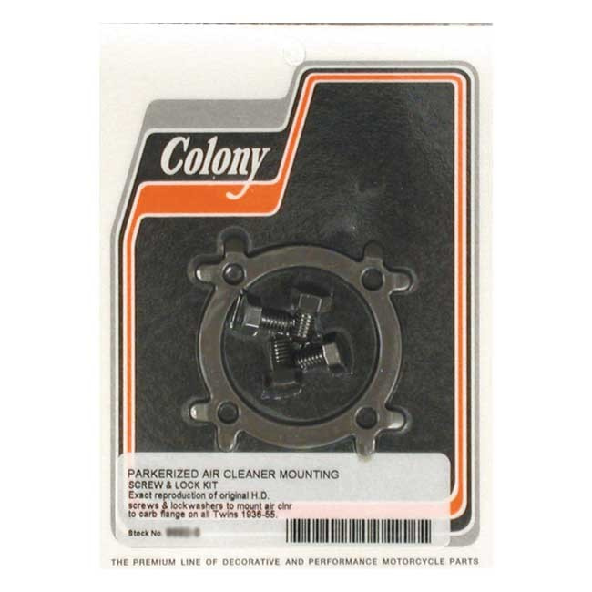 Colony, Linkert Air Cleaner Mount Screw & Lock Kit. Black 36-54 B.T.