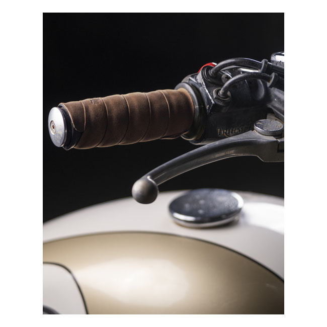 Trip Machine, Leather Handlebar Grip Wraps. Tobacco Brown Universal Ha