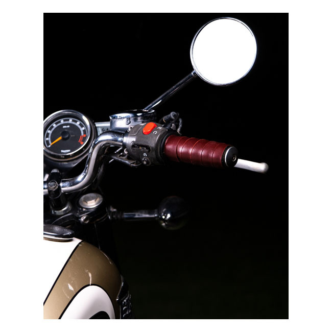 Trip Machine, Leather Handlebar Grip Wraps. Cherry Red Universal Handl
