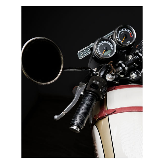 Trip Machine, Leather Handlebar Grip Wraps. Black Perforated Universal