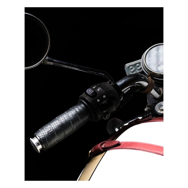 Trip Machine, Leather Handlebar Grip Wraps. Black Perforated Universal
