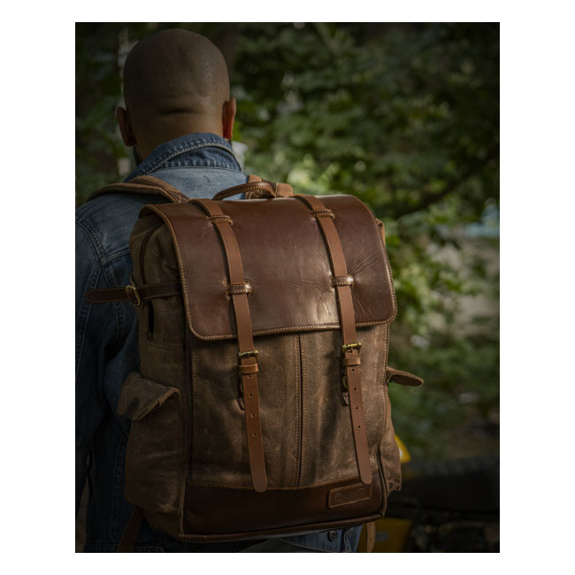 Trip Machine, Rambler Backpack. Vintage Tan Universal Heavy Duty Waxed