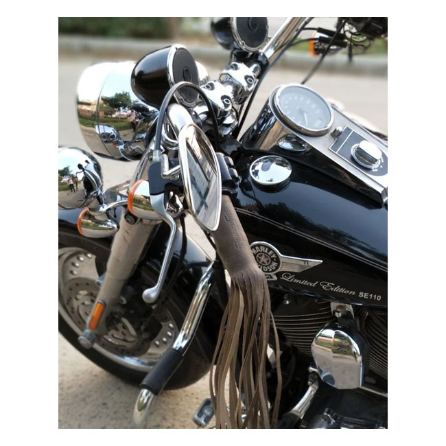 Trip Machine, Leather Grip Tassels. Tobacco Brown Universal Grip Fring