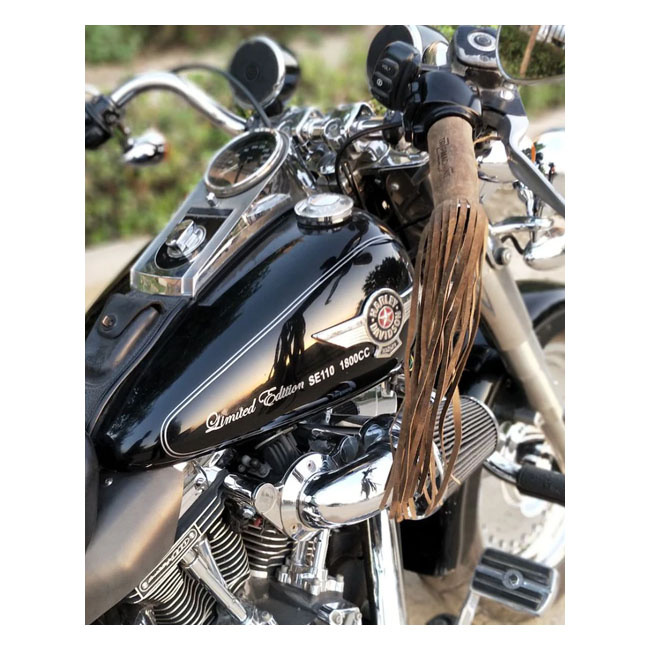 Trip Machine, Leather Grip Tassels. Tobacco Brown Universal Grip Fring