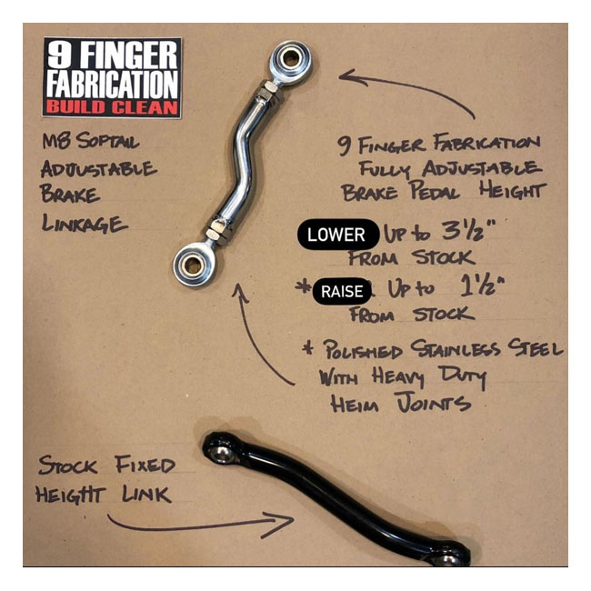 9Finger Fabrication, M8 Mid-Control Brake Linkage. Polished 18-24 Soft