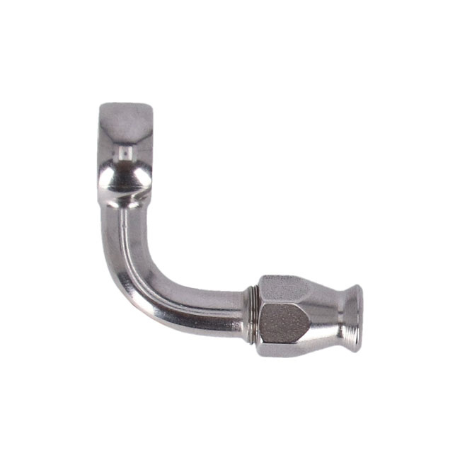 Goodridge, 7/16 (11mm) banjo fitting 90 degree bend. SS  High polished