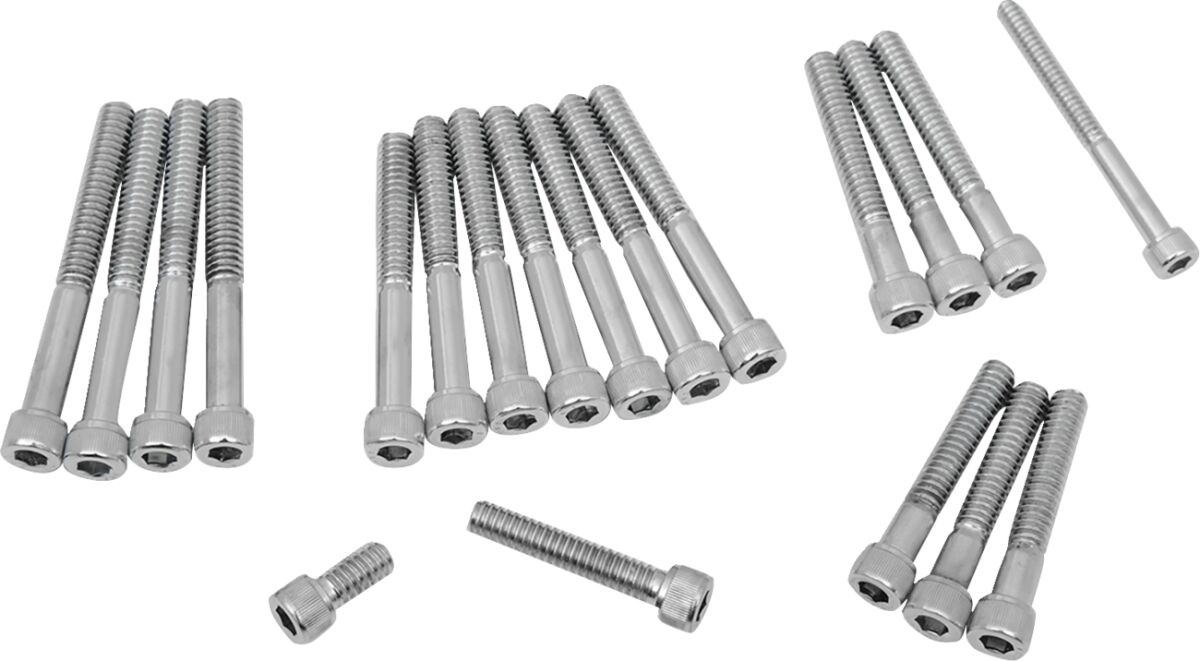 Drag Specialties Chrome Socket-Head Primary/Cam Cover Bolt Kit Knurled