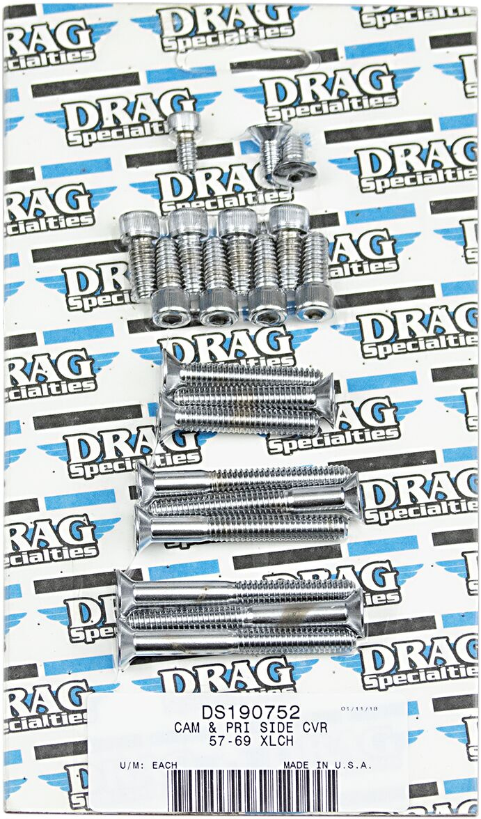 Drag Specialties Chrome Socket-Head Primary/Cam Cover Bolt Kit Knurled