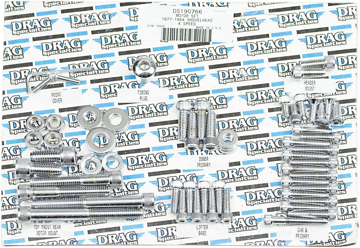 Drag Specialties Chrome Socket-Head Motor Bolt Kit Knurled Sckt Hd Mtr
