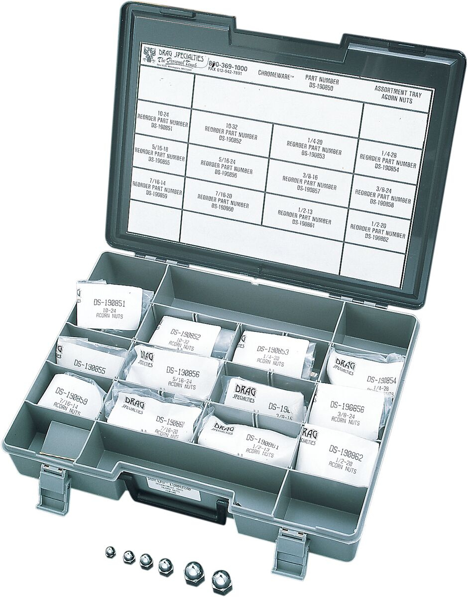 Drag Specialties Acorn Nut Assortment Chrome Acorn Nut Assort Chrome