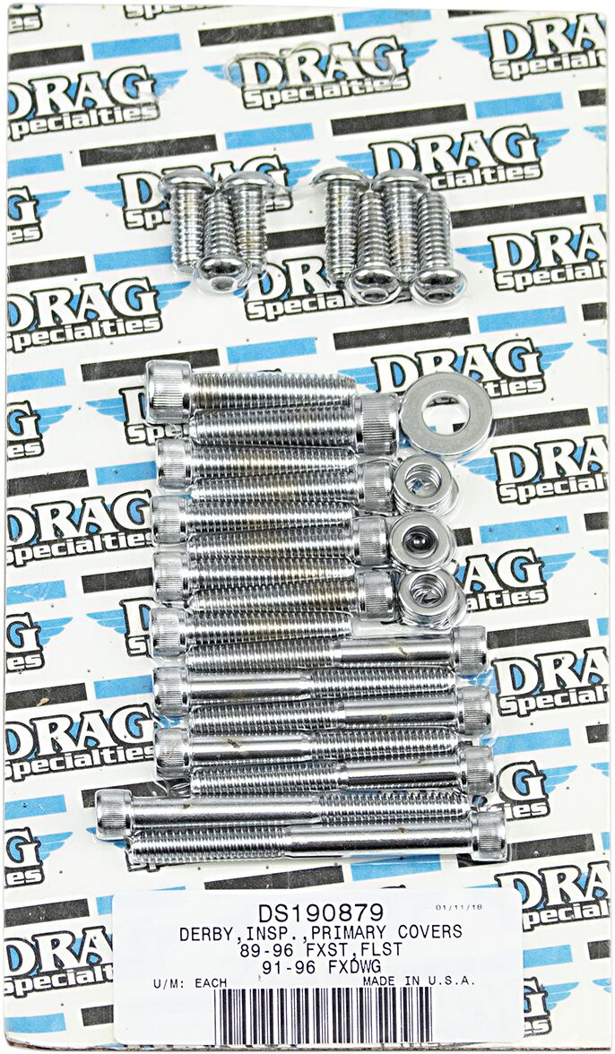 Drag Specialties Chrome Socket-Head Primary Cover Bolt Kit Knurled Knr