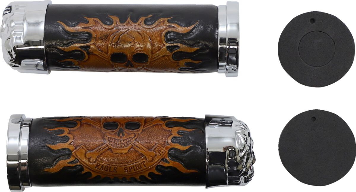 Drag Specialties Grips Skull W/ Red Eyes Chr Skull Grip W/Red Eyes