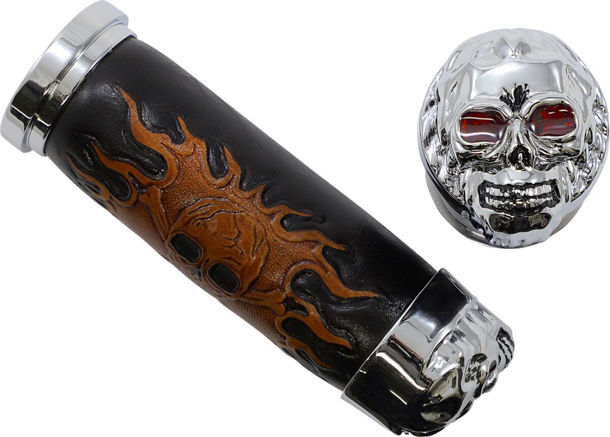 Drag Specialties Grips Skull W/ Red Eyes Chr Skull Grip W/Red Eyes