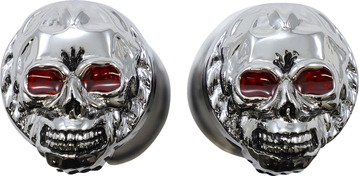 Drag Specialties Grips Skull W/ Red Eyes Chr Skull Grip W/Red Eyes