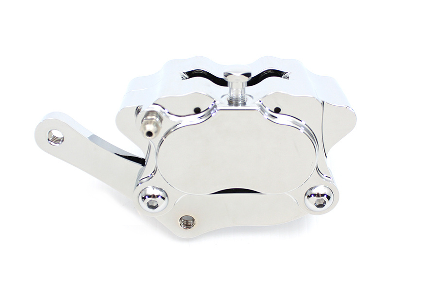 Chrome Billet Front 4-Piston Left Side Caliper with Bracket